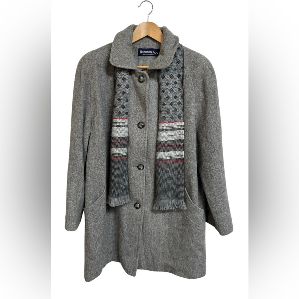 Herman Kay Gray Wool Coat with Scarf